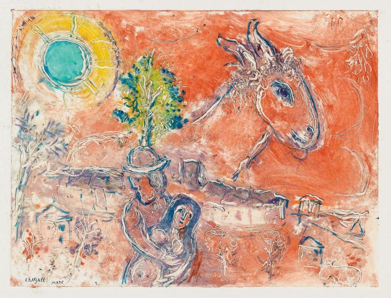 312088 Marc Chagall, L'ne sur Vence. Farbmonotypie, handsig. u.l., 29,5x39 cm SP 48000