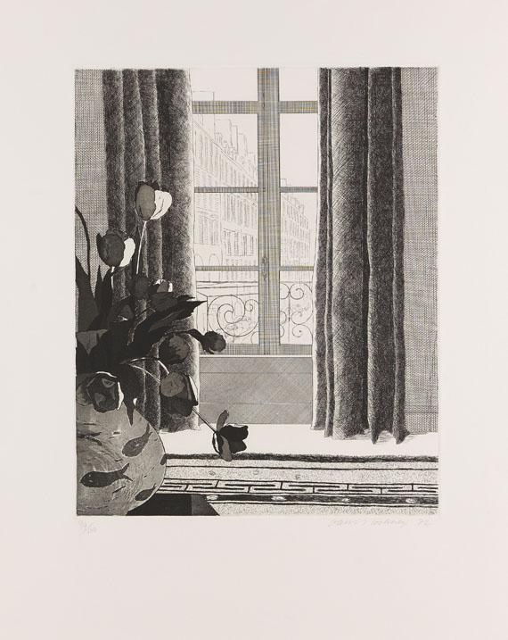 Lot: 875   Hockney, David  Rue de Seine, 1971.  Erlös (inkl. 25% Aufgeld): 17.500 EUR / 22.750 $ Schätzpreis: 10.000 EUR / 13.000 $