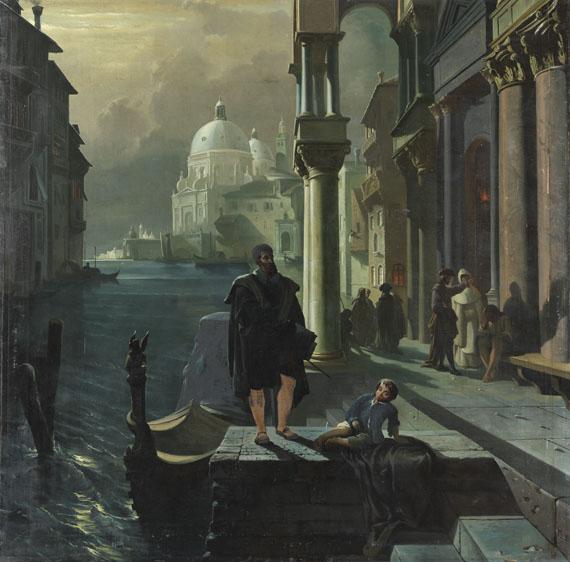 Lot: 726   Moia, Federico  Nächtliche Szene in Venedig, 1853.  Schätzpreis: 6.500 EUR / 8.450 $