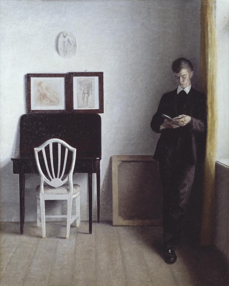 Vilhelm Hammershøi (1864-1916) Interieur mit lesendem jungen Mann, 1898 Öl auf Leinwand, 64,4 x 51,8 cm © Sammlung Hirschsprung, Kopenhagen