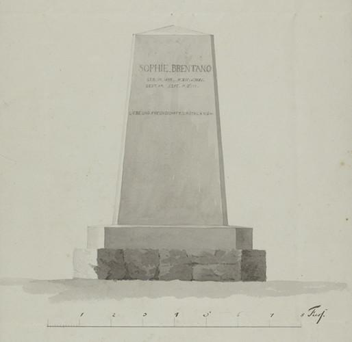 Carl BertuchEntwurf zum Grabmal in Oßmannstedt mit Inschrift für Sophie Brentano, aquarellierte Zeichnung, 1806/07 (Ausschnitt)