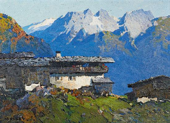 MULLEY, Oskar 1891 – 1949 Hof im Gebirge   	  Öl auf Leinwand 43,2 x 58,2 cm Signiert links unten: MULLEY Auktion 25. November 2013 € 15.000 – 25.000