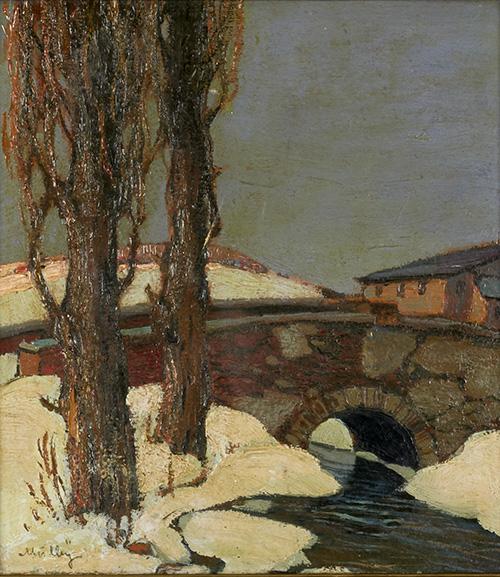 MULLEY, Oskar 1891-1949 An der Brücke (1920)  	  Öl auf Karton 29,2 x 26,5 cm Signiert links unten: Mulley Auktion 25. November 2013 € 3.000 – 5.000