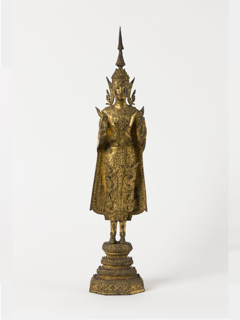 912 Stehender Buddha Bronze, partiell vergoldet. Rattanakosin-Periode, spätes 18. Jh.  Siam. H. 61 cm. (4344001)	800,-- EURO