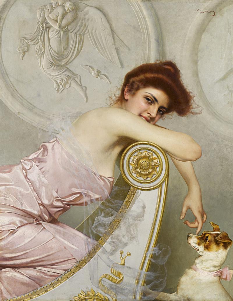 Vittorio Matteo Corcos (1859 - 1933) Junge Dame mit Hündchen, ca. 1895, Öl/Leinwand, 108 x 85 cm Schätzwert € 100.000 - 150.000 Auktion 16. Oktober 2013