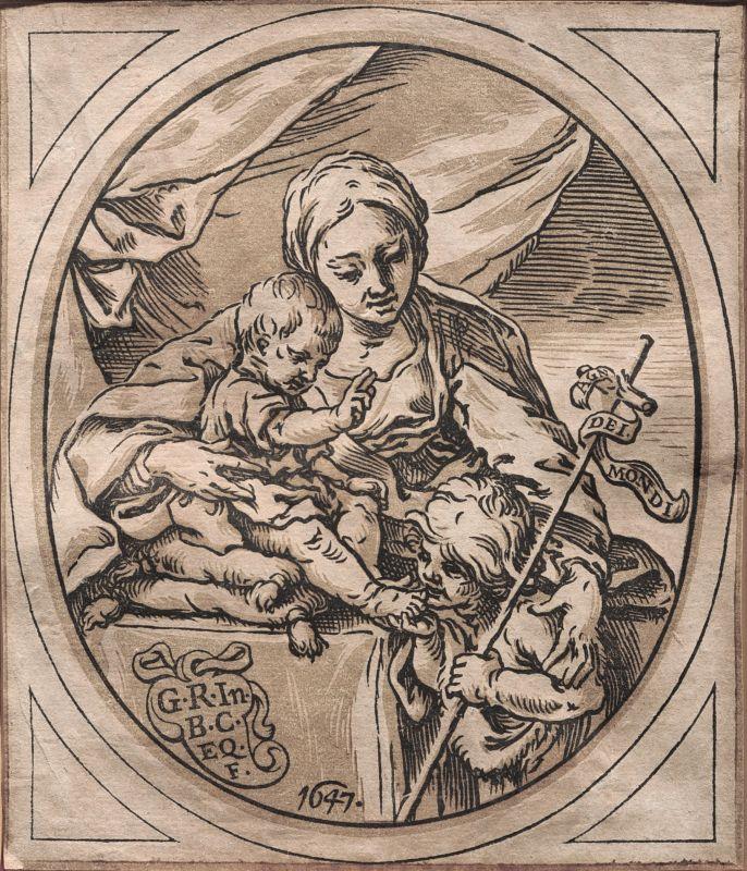 KatNr. 300050 Bartolomeo Coriolano, Maria mit dem Jesuskind und dem Johannesknaben. 1647. 	  Bartolomeo Coriolano, Maria mit dem Jesuskind und dem Johannesknaben. 1647. 1200 €