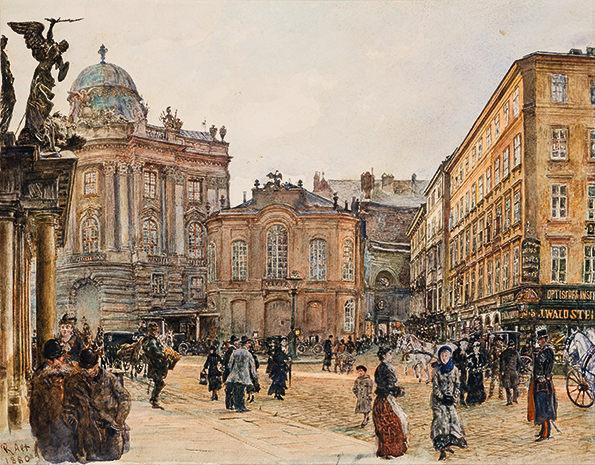 WALDE, Alfons Das Alte Burgtheater am Michaelerplatz 1880, Aquarell auf Papier 36 x 40 cm  € 50.000 – 70.000