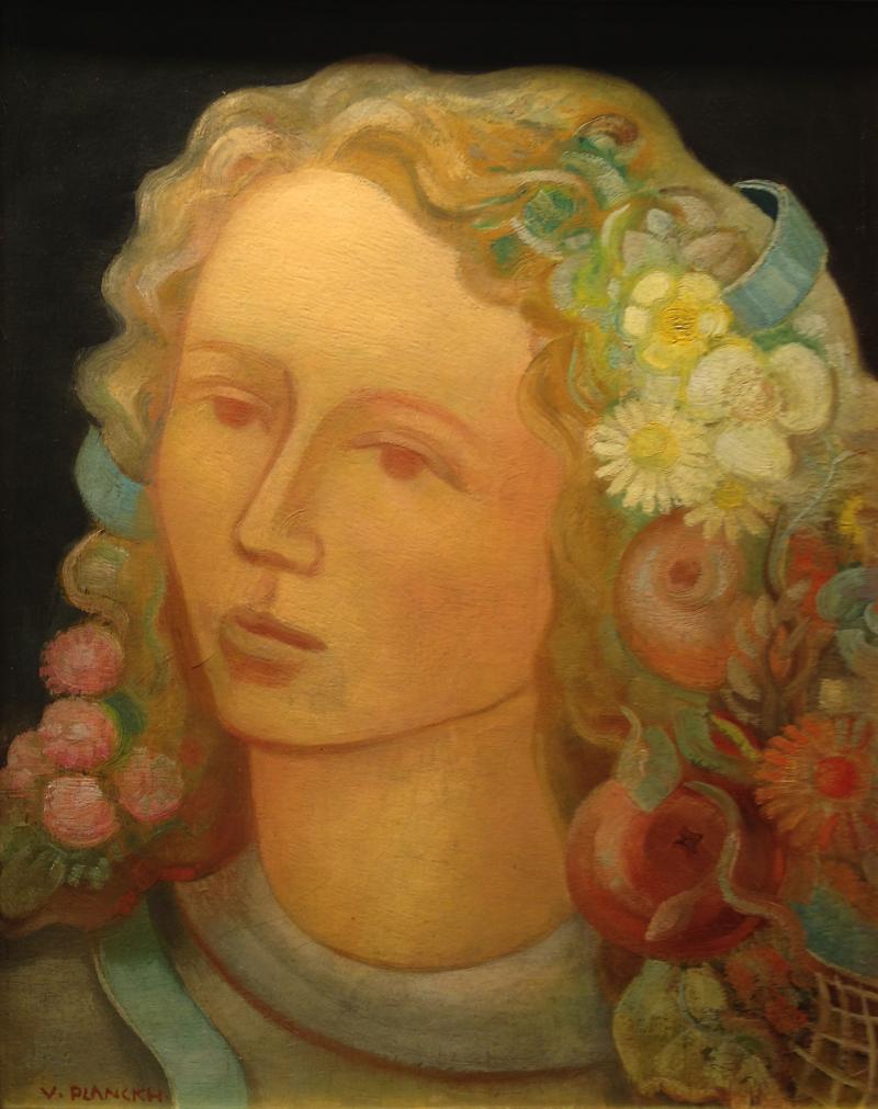 Viktor Planckh (Opava 1904 - 1941 Athen)  „Blumenmädchen Flora“  Öl auf Leinwand, 1928  40 cm x 33 cm  Galerie Heinze