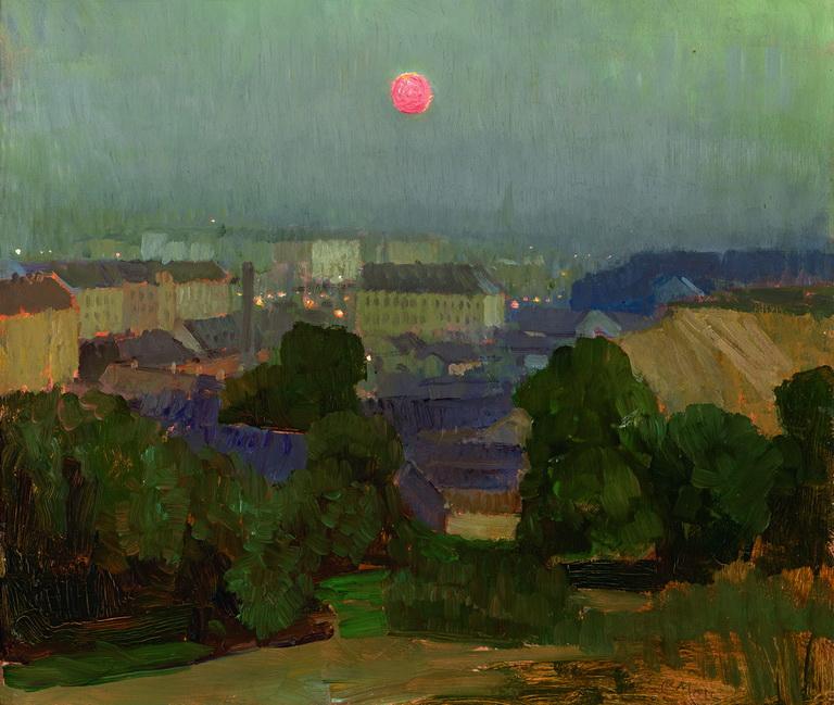 Carl Moll (1861 - 1956) Vollmond über Wien, 1906/10, Öl/Holz, 34,5 x 35,8 cm, Schätzwert € 80.000 - 140.000 Auktion 22. Mai 2014