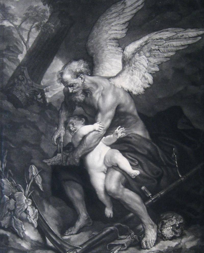 James McArdell (1728–1765), Die Zeit beschneidet der Liebe die Flügel,  nach Antonis van Dyck, Schabblatt, 45,8 x 35,2 cm, Alte Galerie, Inv.-Nr. AG.K. 526