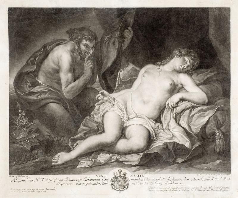 Johann Veit Kauperz (1741-1815), Venus und Satyr,  Schabblatt, 37,5 × 44,5 cm, © UMJ/Alte Galerie, Inv.-Nr. AG.K. 1654