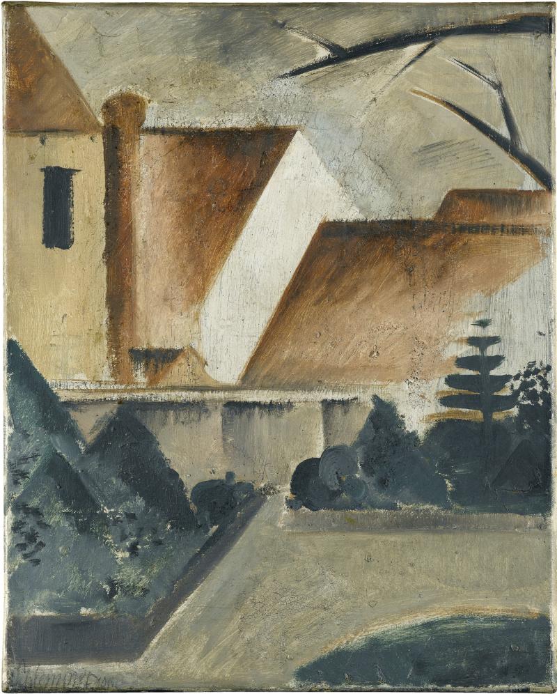 Oskar Schlemmer, Vor dem Kloster, 1912, Öl auf Leinwand, 41,5 x 32,7 cm, Staatsgalerie Stuttgart.