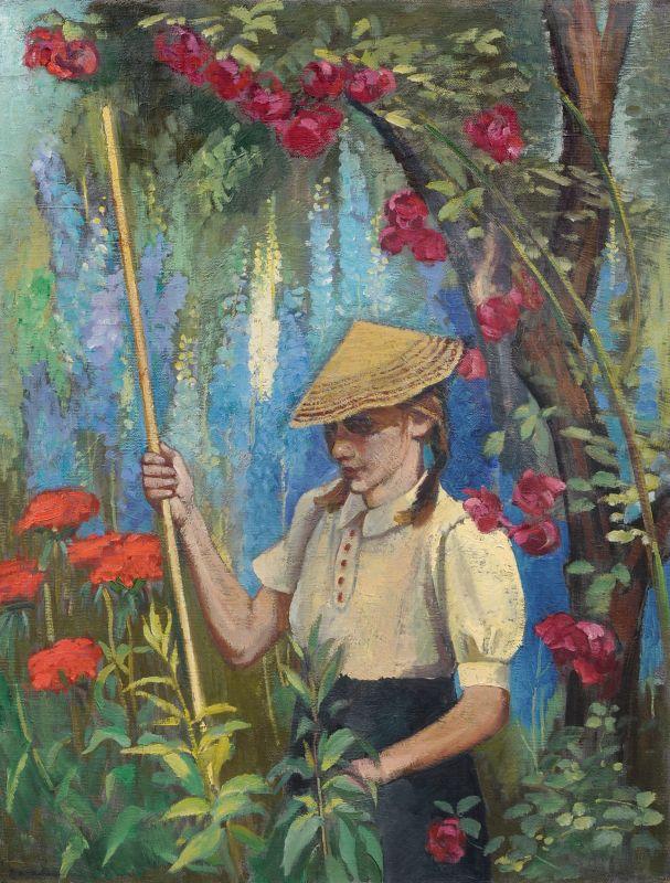 Paul Wilhelm, Mädchen mit chinesischem Hut im Garten des Künstlers. Um 1945. Schätzpreis:  4500 €