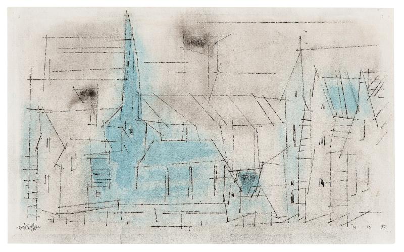 Lyonel Feininger Stadtansicht mit Kirche. 1955. Aquarell und Tusche/Papier. Limit 25.000 €