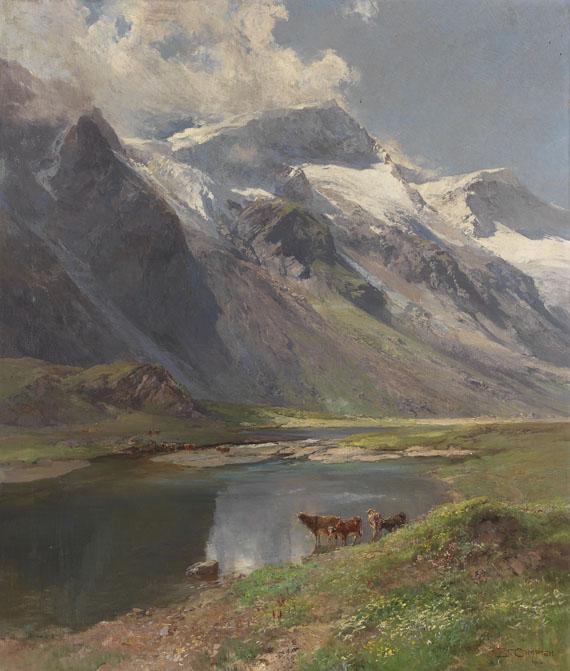 Lot: 260   Compton, Edward Theodore  Bei Kaprun: Mooserbodental mit Blick auf den Karlinger Gletscher, 1916.  Erlös (inkl. 25% Aufgeld): 20.000 EUR / 27.799 $