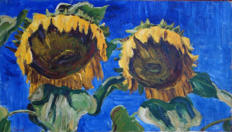 Arnold Balwé, Sonnenblumen, um 1945, Öl/Lw., 49 x 84 cm.  Foto: Inselgalerie Gailer