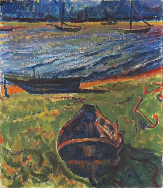 € 660.000* Aufruf: € 550.000 Los 315: H.M. Pechstein – Boote am Dangaster Priel/Kühe (beidseitig bemalt)