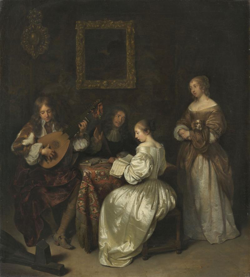 Caspar Netscher (1636 – 1684), Musikalische Unterhaltung, 1665, Leinwand, 50,7 x 45,7 cm © Bayerische Staatsgemäldesammlungen, Alte Pinakothek, München