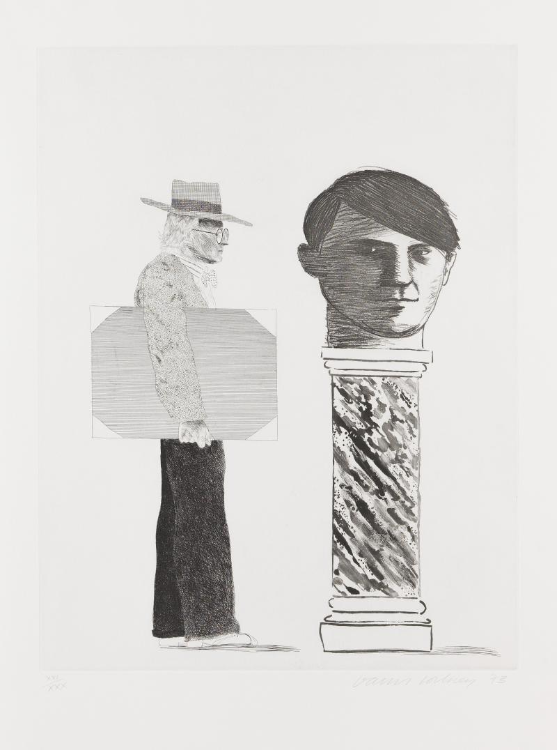 114000082 David Hockney The student: Hommage à Picasso Aquatintaradierung, 1973 57,5 x 44 cm