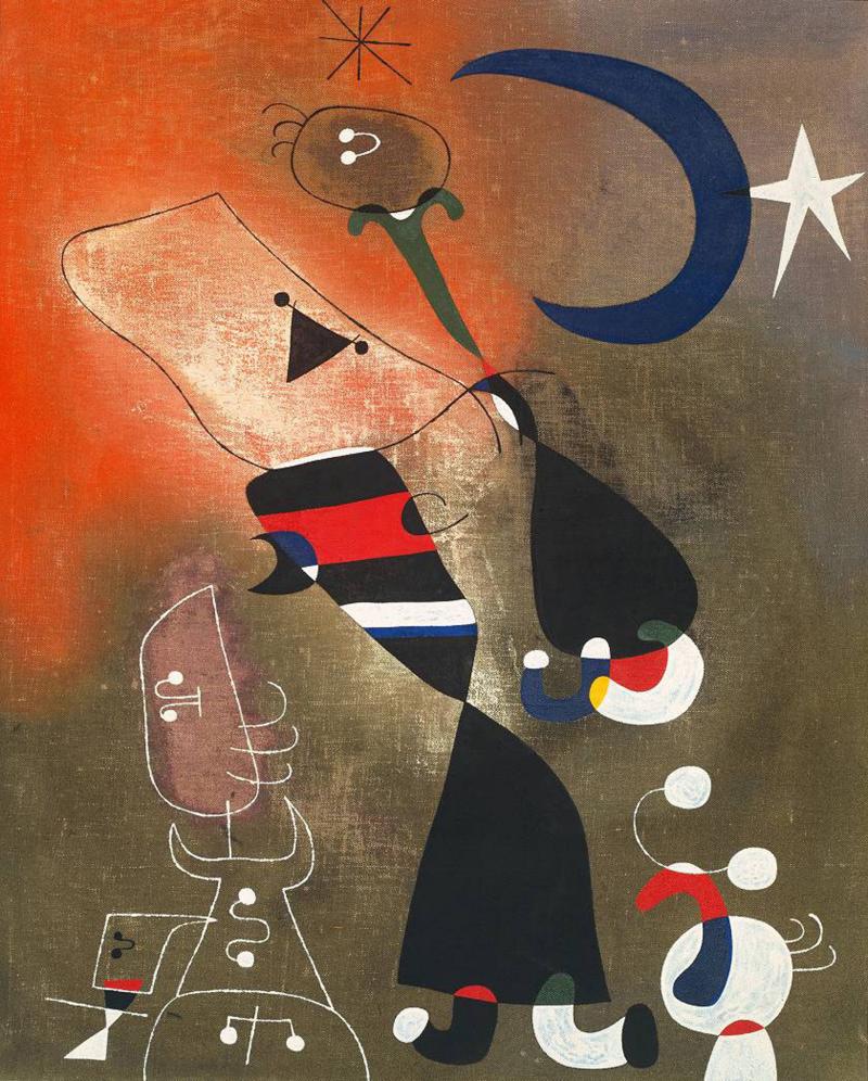 Joan Miró Malerei (Frauen und Vogel im Mondschein), 1949  Tate - erworben 1951 © Successió Mirò 2014/Bildrecht, Wien, 2014