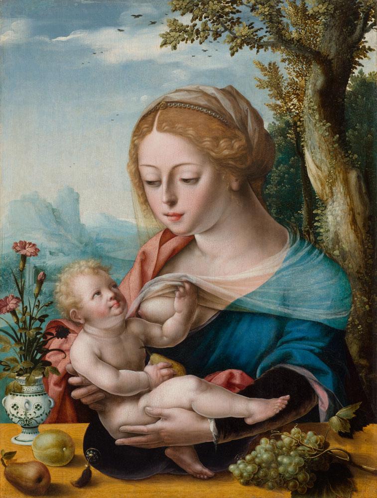 MEISTER MIT DEM PAPAGEI (tätig in Antwerpen um 1520/1530) Maria mit dem Kind. Öl auf Holz. 50x38,5 cm. CHF 250 000 / 350 000