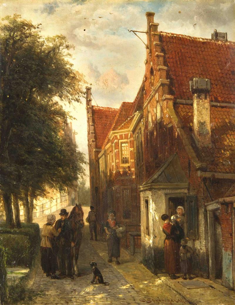 Cornelis Springer (1817-1891), niederländischer Genre- u. Ansichtenmaler, studierte an der Amsterdamer Akademie bei Jan van der Stok, Herman G. ten Cate sowie bei K. Karsen, arbeitete in Amsterdam, Brüssel sowie zeitweilig in Deutschland