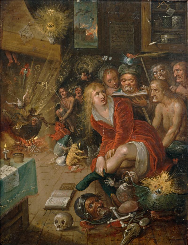 Francken Hexenküche Beschreibung: Frans Francken d.J. 1604 oder kurz danach Öl auf Kupfer 28 x 22 cm Privatsammlung