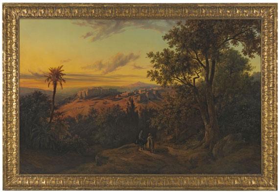 Lot: 327   Georgi, Otto  Blick auf Bethlehem mit Flucht nach Ägypten, 1856.  Schätzpreis: 20.000 EUR / 26.200 $