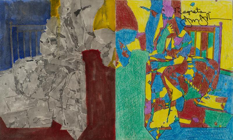 Jasper Johns, Studie zu Regrets, 2012 Acryl, Fotokopiecollage, Buntstift, Tinte und Aquarell auf Papier 28,9 x 45,1 cm © Jasper Johns/ © Bildrecht, Wien, 2014 Foto: © Jerry Thompson