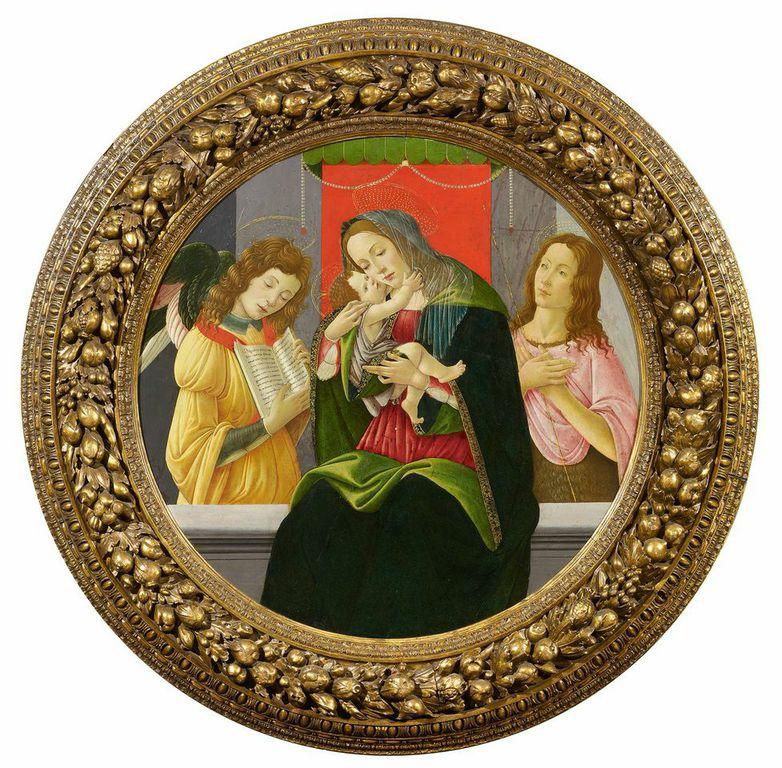 Sandro Botticelli und Werkstatt  Madonna mit dem Kind, Johannes dem Täufer und einem Engel | Ø 87,5cm  Tempera / Öl auf Pappel  Ergebnis: 448.000 Euro