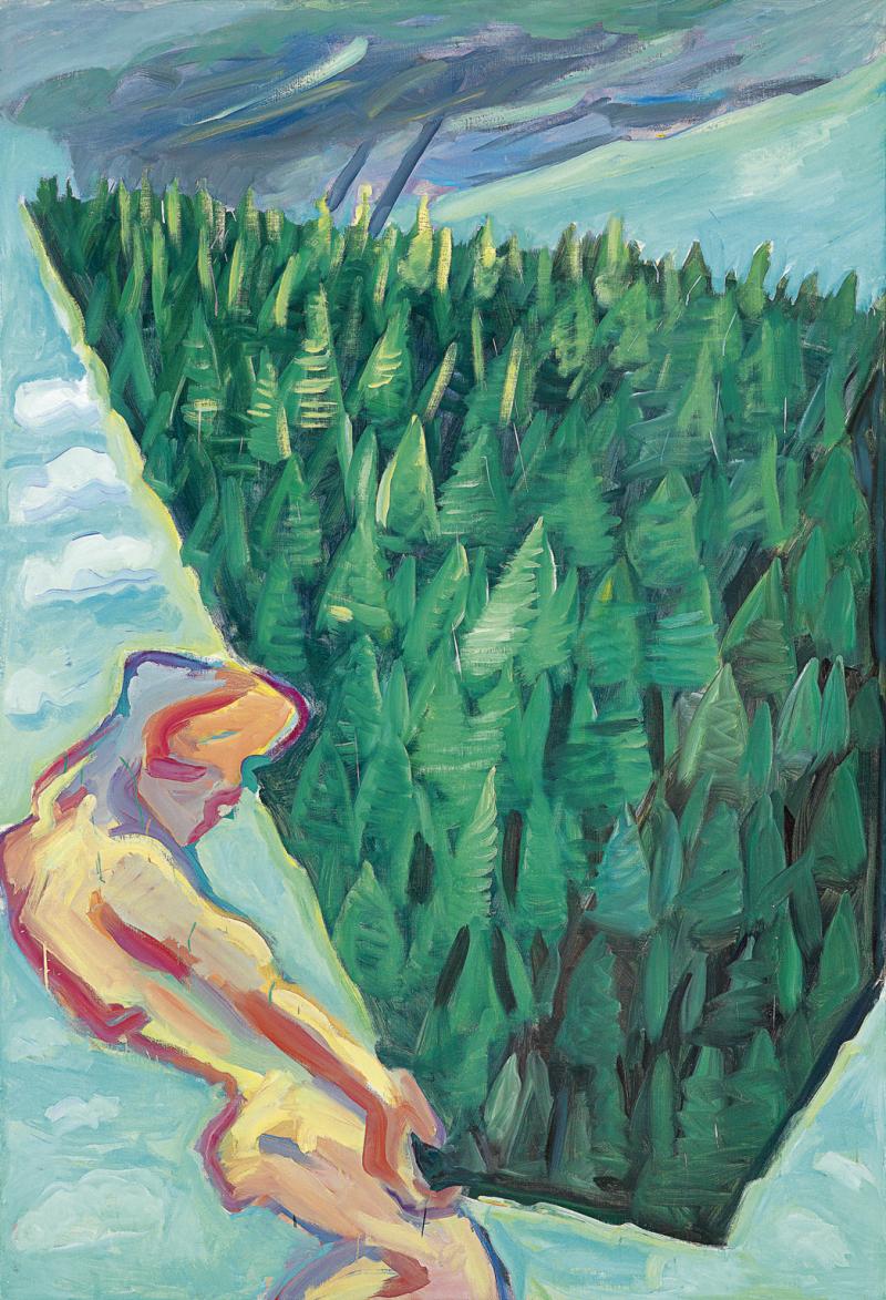 Maria Lassnig (1919-2014) "Der Wald", 1985, Öl auf Leinwand, 205 x 140 cm erzielter Preis € 491.000  WELTREKORD