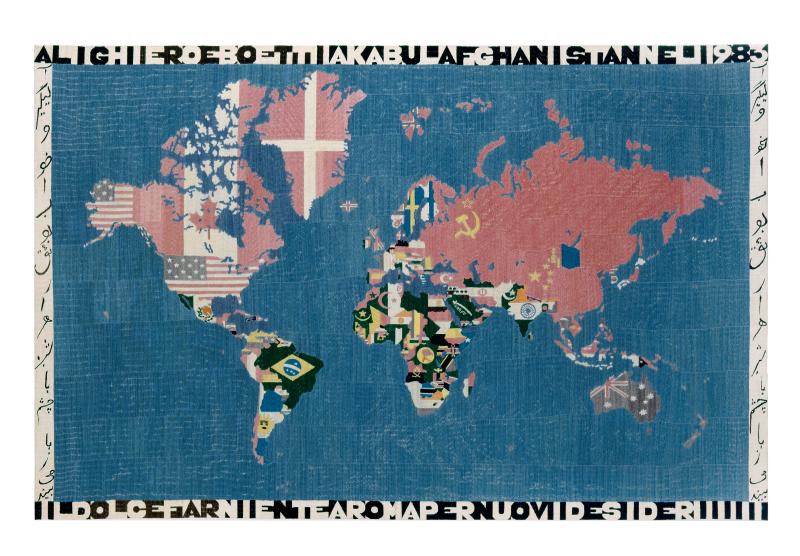 Alighiero Boetti, Mappa, 1983 Wolle auf Baumwolle, 116 x 178 cm Sammlung Migros Museum für Gegenwartskunst, Foto: Peter Schälchli, Zürich © 2015 ProLitteris, Zürich