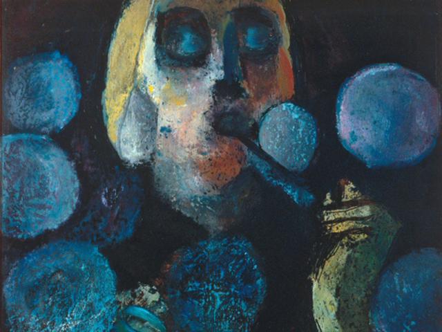 Helen Dahm: Selbstbildnis mit Seifen, 1952, Hinterglasbild