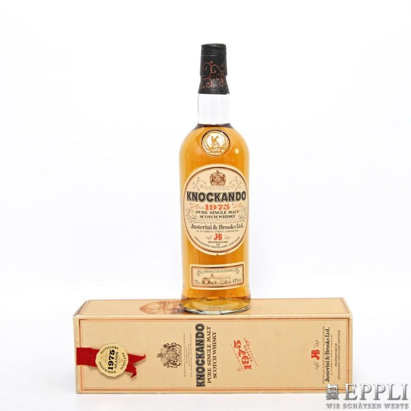 1 Flasche "Knockando" Malt Scotch Whisky 1975, Beschreibung Originalkarton. Aufrufpreis: 120,00 €