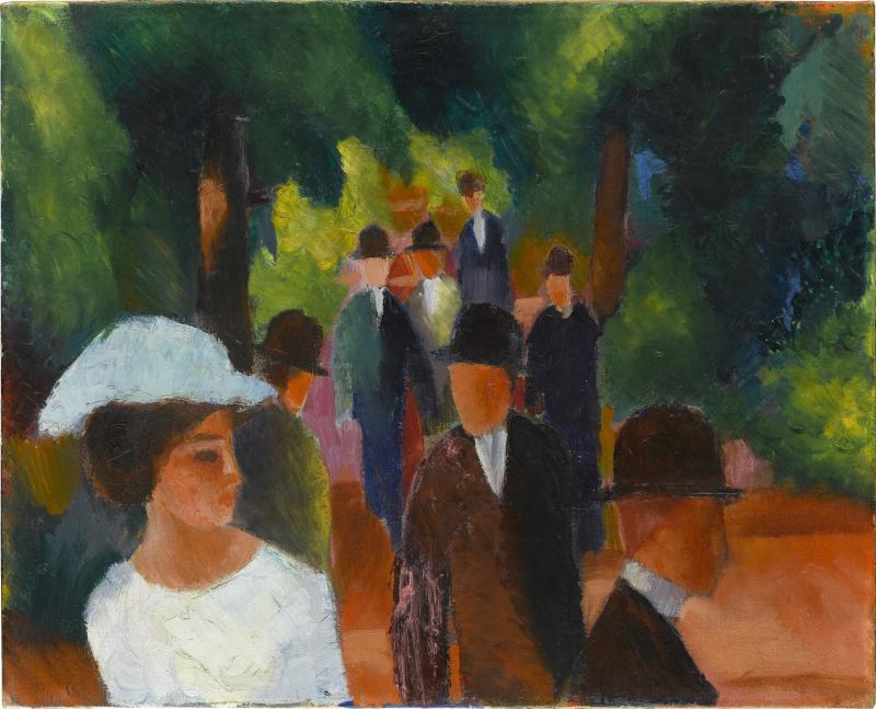 August Macke, Promenade (mit weißem Mädchen in Halbfigur), 1914, Öl auf Leinwand, 48 x 60 cm, Staatsgalerie Stuttgart