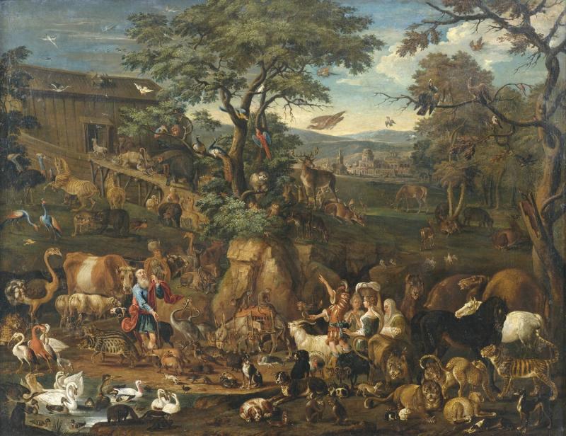 Lot 332: Carl Borromäus Andreas Ruthart (Werkstatt), 1630-1703, Zug der Tiere in die Arche Noah, Öl/Lwd., 90 x 112 cm, Ergebnis: 55.000 €