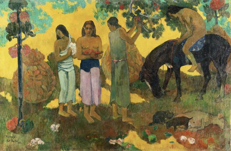 aul Gauguin Rupe Rupe, 1899 La cueillette des fruits Obsternte Öl auf Leinwand, 128 x 190 cm Staatliches Museum für Bildende Künste A.S. Puschkin, Moskau Foto: © Staatliches Museum für Bildenden Künste A.S. Puschkin, Moskau