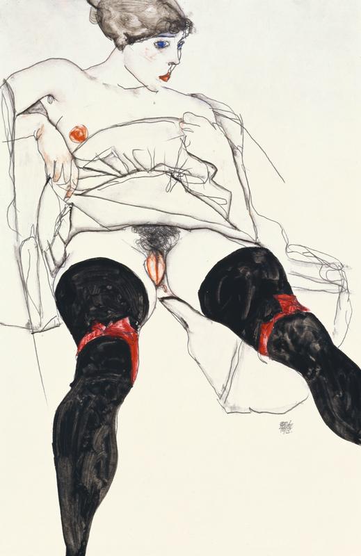 Egon Schiele, Frau in schwarzen Strümpfen, 1913 © Privatsammlung,