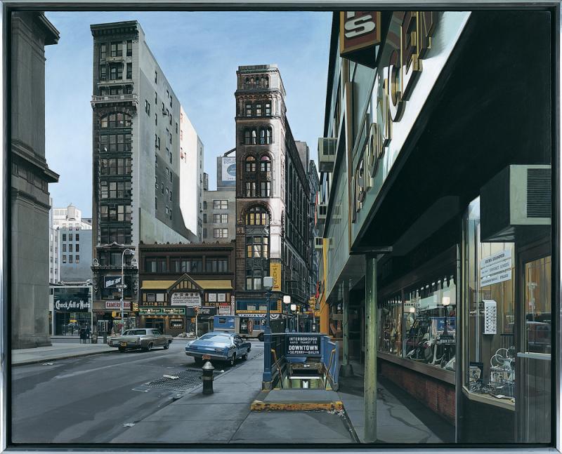 Richard Estes, "Downtown", 1978, Öl auf Leinwand; 122 x 152 cm, Foto © museum moderner kunst stiftung ludwig wien, Leihgabe der Österreichischen Ludwig Stiftung, seit 1991