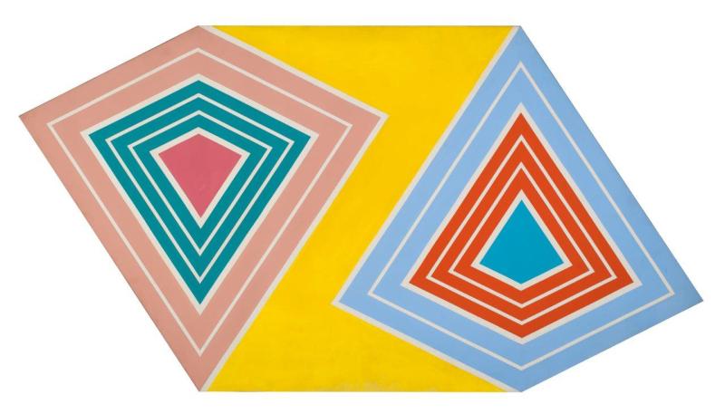 Tim Sharp, A system of double insecurity, 1980, Acryl und Alkyde auf Leinwand auf Hartfaserplatte gespannt | acrylic and alkyds on canvas mounted on hardboard, 6-eckig | hexagonal; 96 x 185 cm