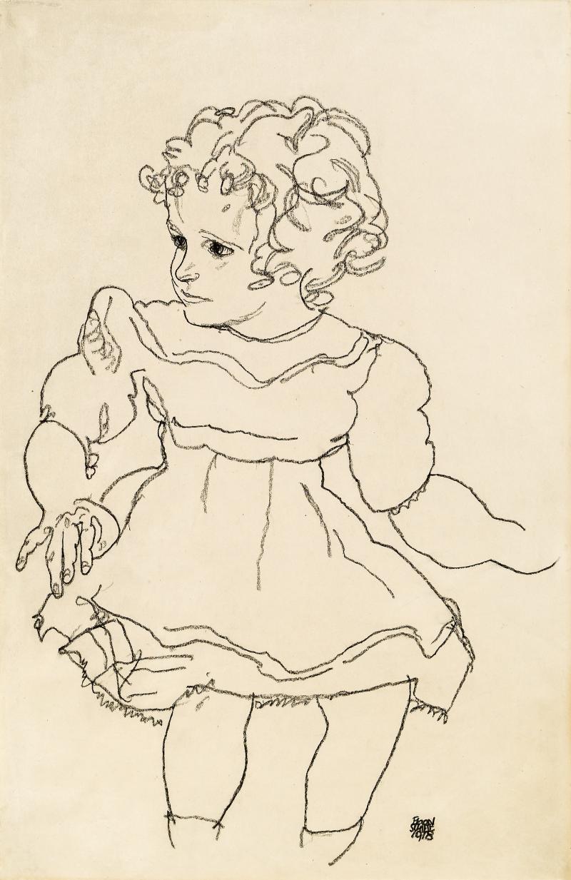 Egon Schiele Schätzpreis € 70.000 - 140.000 (Tulln 1890 - 1918 Wien) Sitzendes Mädchen, 1918  € 135.000 (KP € 170.100)