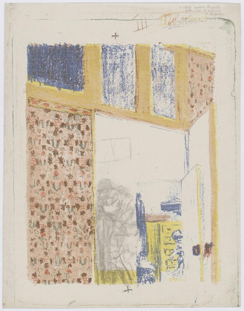 Édouard Vuillard, Probedruck zu: Intérieur aux tentures roses III, um 1899, Lithographie, Kohle, 431 × 337 mm (Blattmaß)  © Staatliche Graphische Sammlung München