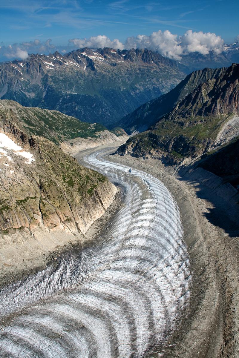 Mer de Glace ist der größte Gletscher Frankreichs und der Mont-Blanc-Gruppe, Foto: Ruedi Homberger (Arosa, Schweiz, Fotograf und Flieger) und Kurt Stüwe (Geologe, Uni Graz)