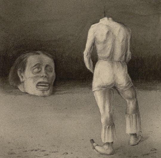 Alfred Kubin Selbstbetrachtung, um 1901/02  Feder, Tusche, schwarz und braun laviert, gespritzt