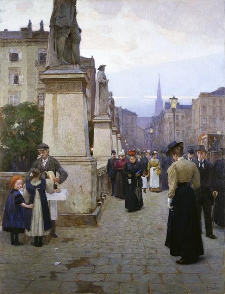 Carl Moll, Blick von der Elisabethbrücke in die Kärntnerstraße (Abenddämmerung), 1897 Öl auf Leinwand 154 x 116 cm Privatbesitz © Kunsthandel Giese & Schweiger, Wien