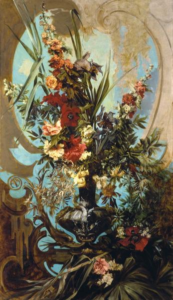 Hans Makart, Dekoratives Blumenbouquet, 1884 Öl auf Leinwand 205 x 118 cm © Belvedere, Wien