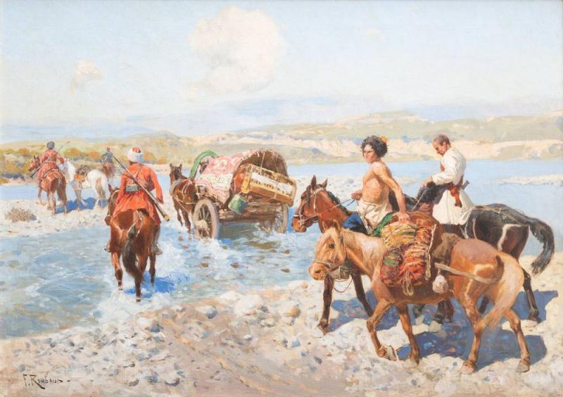 Los 43 FRANZ ALEKSEJEWITSCH ROUBAUD 1856 Odessa - 1928 München Tscherkessenreiter überqueren einen Fluss Mindestpreis:	58.000 EUR