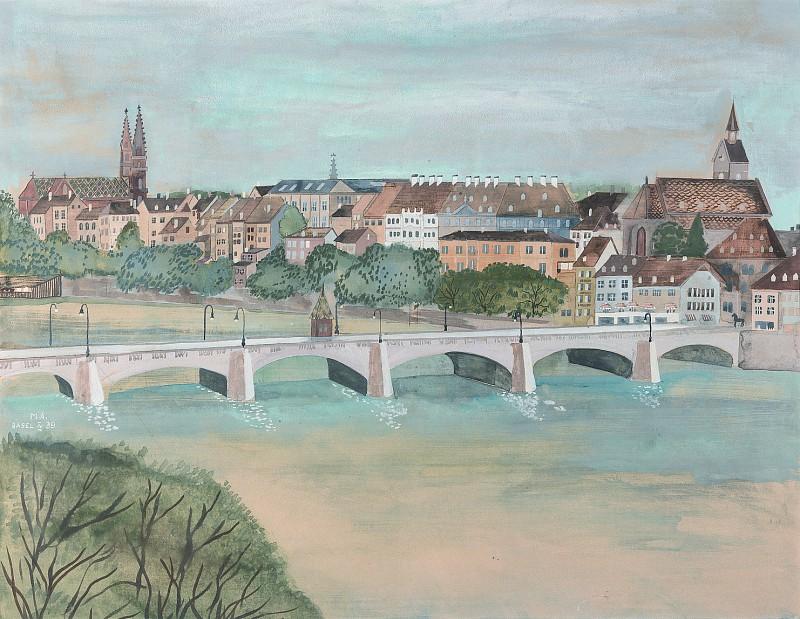 Marguerite Ammann | Basel, Mittlere Brücke, 1939 | Tempera auf Papier, 44,5 x 58 cm LM| Ref. 1/US  Marguerite Ammann  Basel, Mittlere Brücke, 1939  Tempera auf Papier, 44,5 x 58 cm LM Ref. 1/US