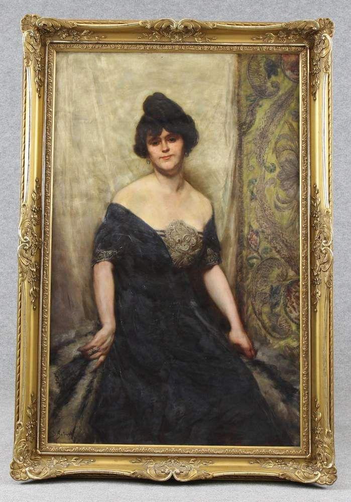 Batowski Kaczor, Stanis?aw (Lemberg 1866 - 1946 Lemberg) Gemälde, Öl auf Leinwand, Dreiviertelportrait einer Dame der Gesellschaft,  Mindestpreis: 	2.500 EUR