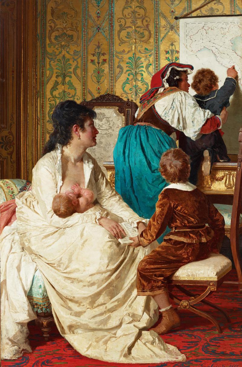 Lot Nr. 1140 Giuseppe Sciuti (Zafferana Etnea 1834 - 1911 Rom)  "Le gioie della buona mamma",  Öl auf Leinwand, 185 x 119 cm  erzielter Preis € 91.250